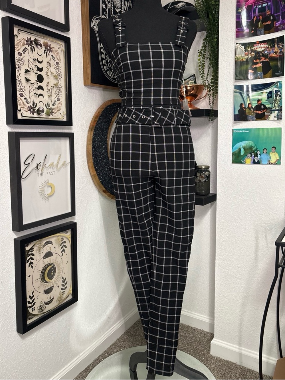 Forever 21 Plaid Black & White 2pc Set Crop Top Jumpsuit NWT Size Small
